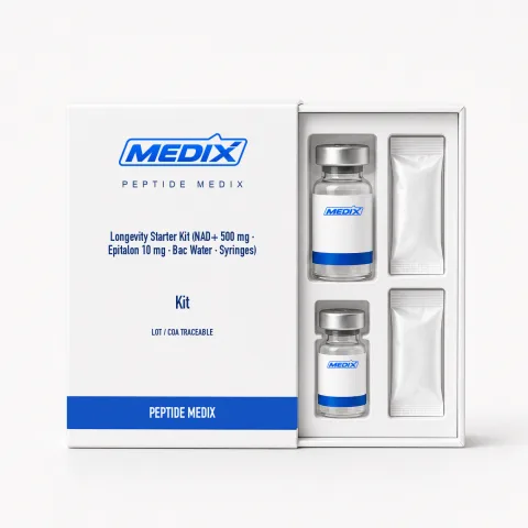 Longevity Starter-Kit (NAD+ 500 mg · Epitalon 10 mg · Bakteriostatisches Wasser · Spritzen) Laborbedarf – Peptide Medix EU