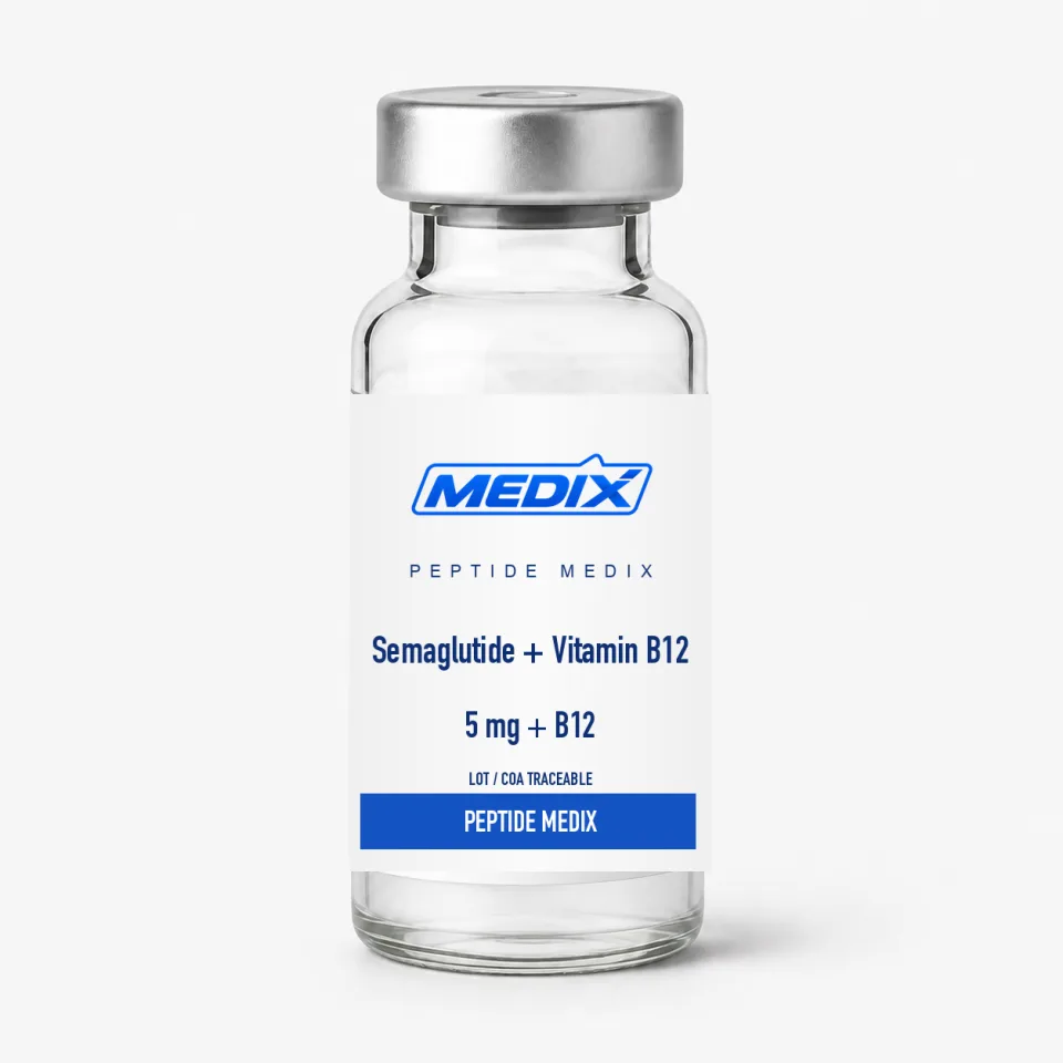 Semaglutide + vitamina B12 5 mg – mezcla de péptidos de investigación Semaglutide + vitamina B12, mezcla de péptidos de investigación 5 mg, vial – Peptide Medix EU