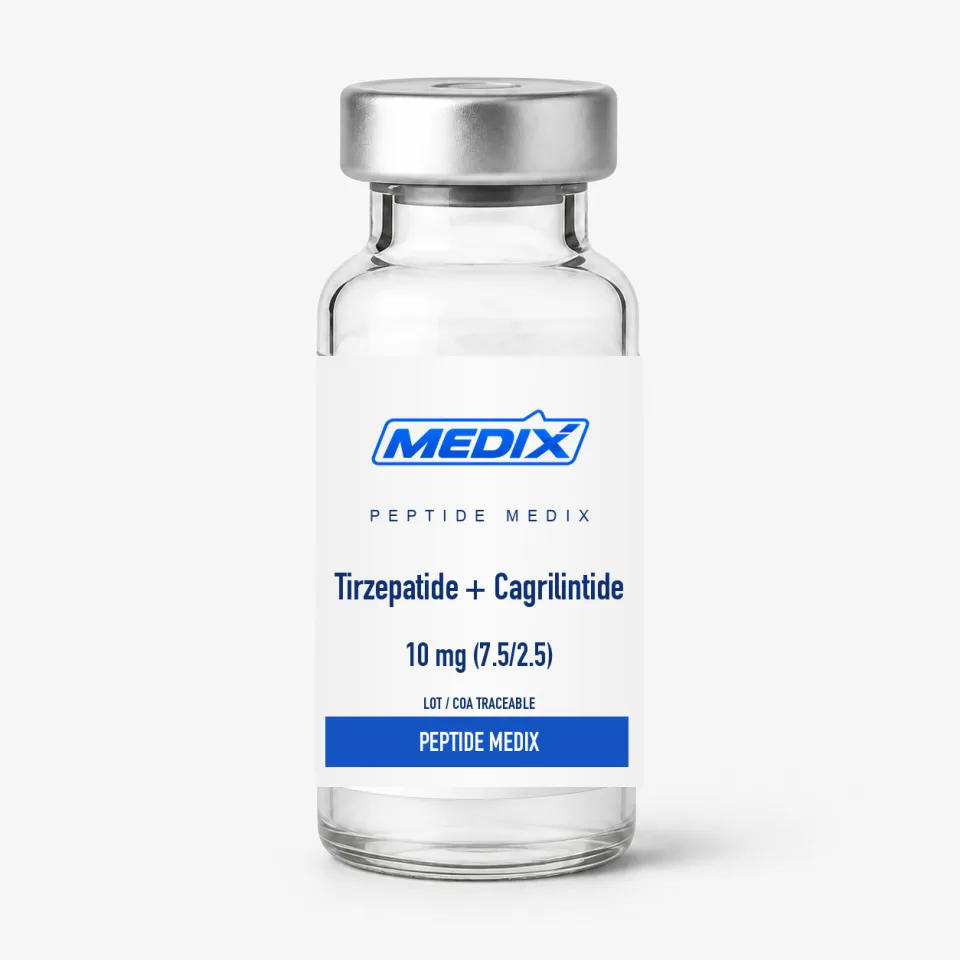 Tirzepatide + Cagrilintide 10 mg – Forschungspeptid-Mischung Tirzepatide + Cagrilintide Forschungspeptid-Mischung 10 mg Vial, lyophilisiert – Peptide Medix EU